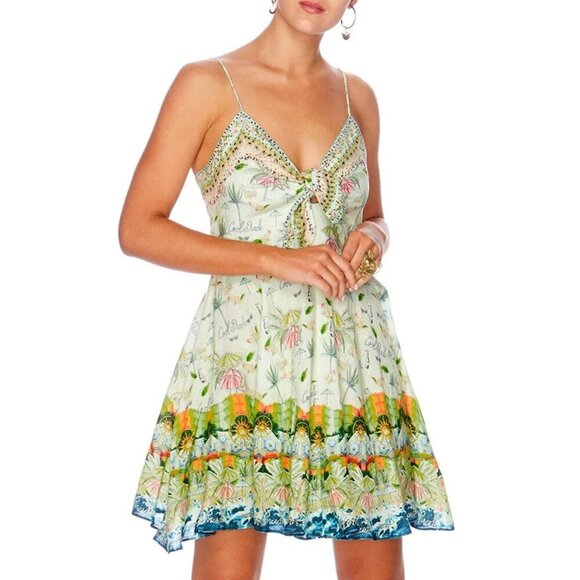 Camilla Sundowners Short Linen Dress With Tie Front Size XS NWT b162 - Picture 8 of 14